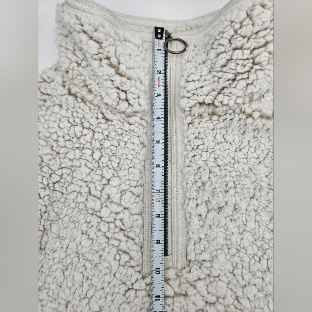 Cozy Sherpa Women's Large Off White Beige 1/4 zip Fleece PullOver With Pockets - Picture 16 of 16